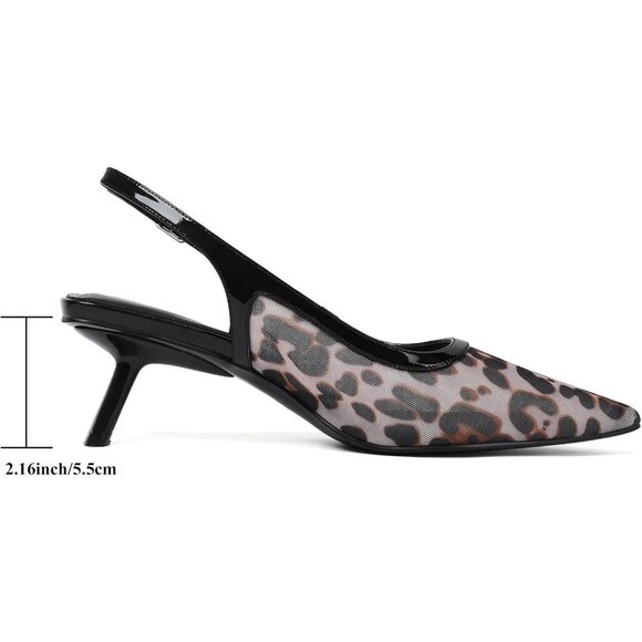 Mostrin Kitten Heels Leopard Mesh Low Slingback Heels with Buckle Dress Shoes - Picture 5 of 9